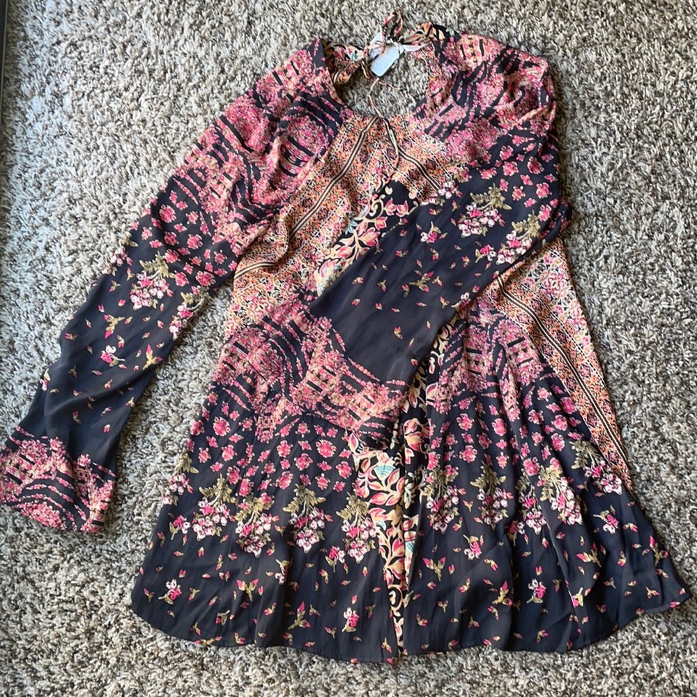 Free People Multi-color tunic, bell sleeves with open back detail, new with tags